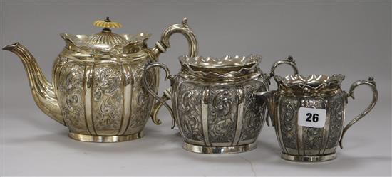 An electroplated Brittania metal three piece tea set